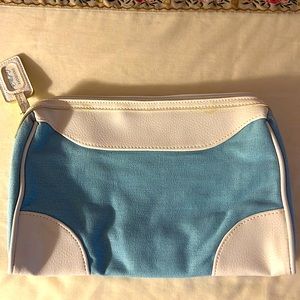 BRAND NEW LIGHT BLUE WITH WHITE TRIM HEAVY COTTON COSMETIC BAG